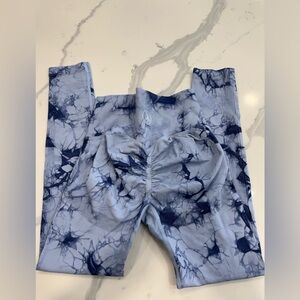Blue Tie-Dye Ribbed High-Waist Leggings